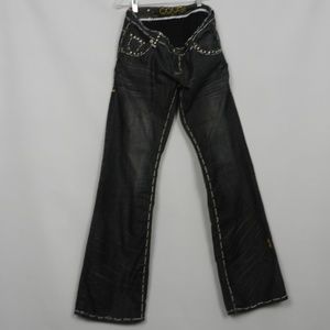 COOGI Black Wide Leg Jeans with Contrast Stitching